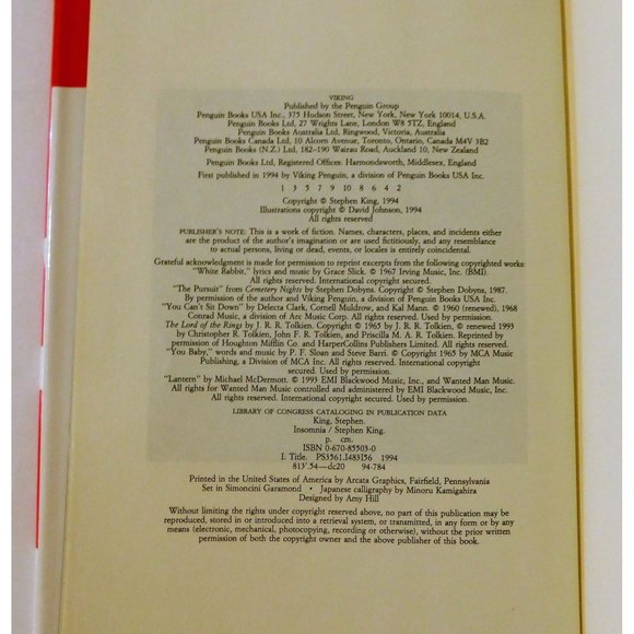 Insomnia by Stephen King 1994 Hardcover Jacket Horror - Picture 7 of 7